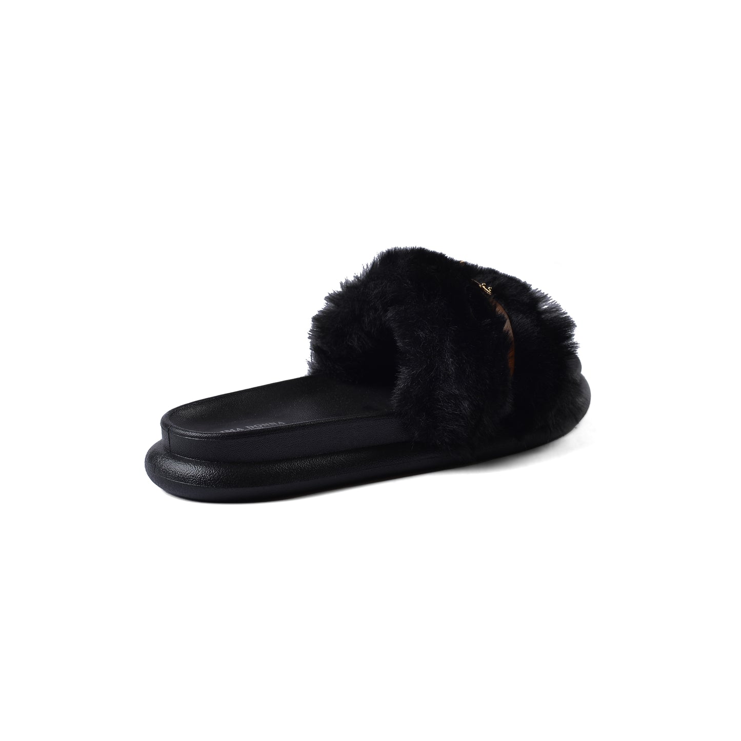 Slipper Flat Open Back Loafer Fur  Luxury Woman FUR-5 Black