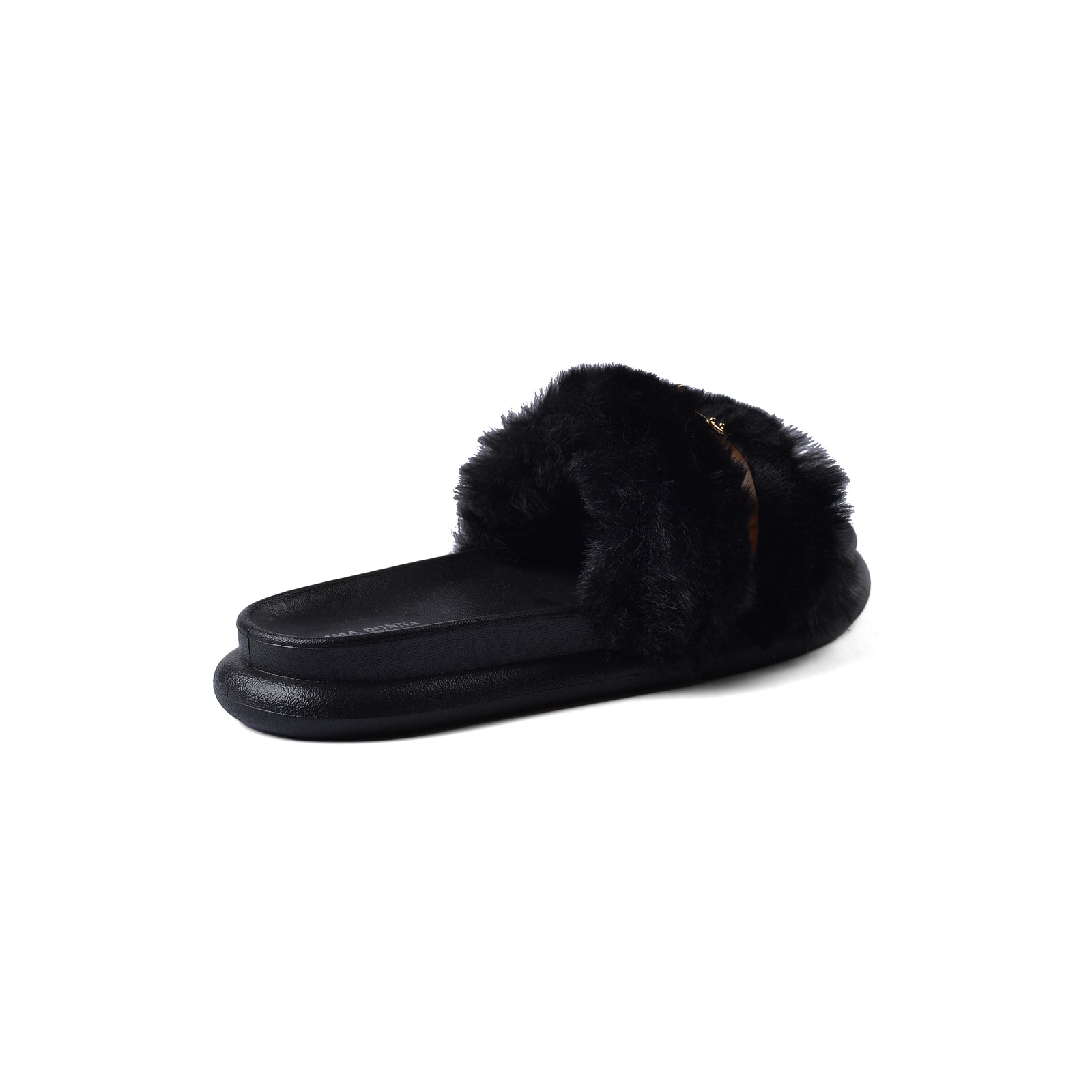Slipper Flat Open Back Loafer Fur  Luxury Woman FUR-5 Black - 2
