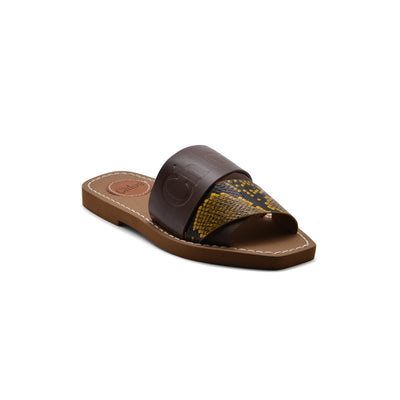 Chloé Patchwork Woody Flat Mule Sandals in Leather Woman CH-7 Coffee
