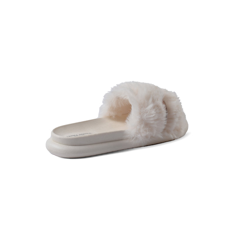 Slipper Flat Open Back Loafer Fur  Luxury Woman FUR-5 White - 2