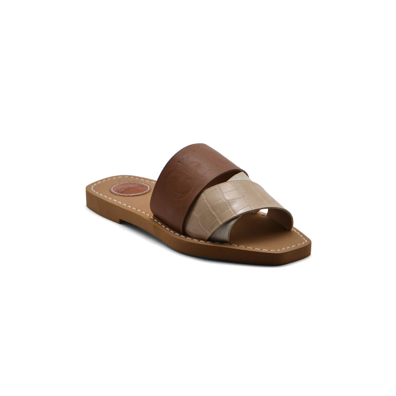 Chloé Patchwork Woody Flat Mule Sandals in Leather Woman CH-7 Havan - 1