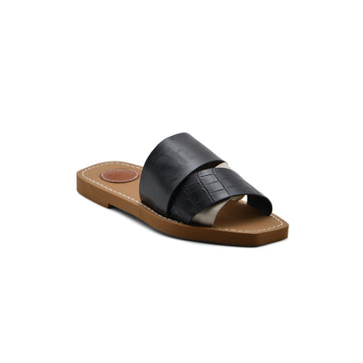 Chloé Patchwork Woody Flat Mule Sandals in Leather Woman CH-7 Black