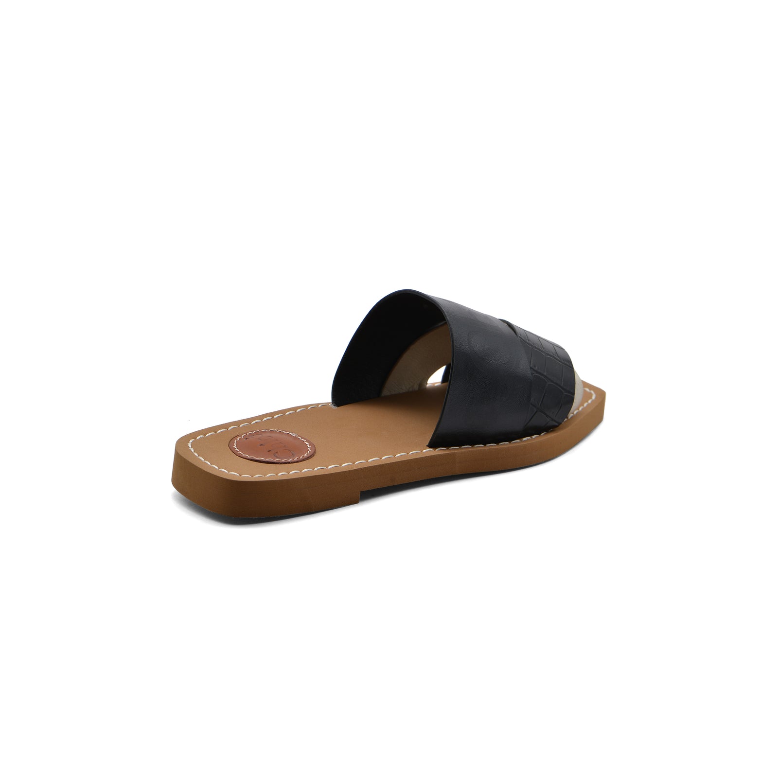 Chloé Patchwork Woody Flat Mule Sandals in Leather Woman CH-7 Black - 3