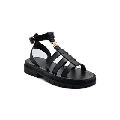 Celine Leather Clea Triomphe Strappy Gladiator Sandals Woman CC-11 Black