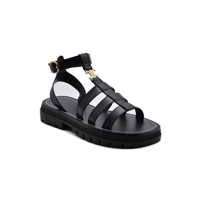 Celine Leather Clea Triomphe Strappy Gladiator Sandals Woman CC-11 Black - 1