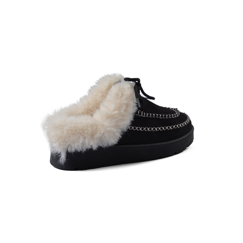 Slipper Double Flat Open Back Loafer Fur  Luxury Woman VI-171 Black - 2