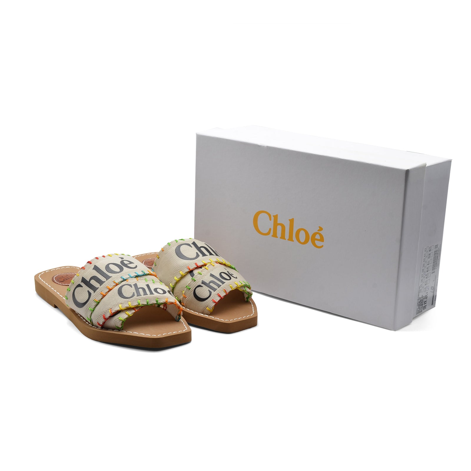 Chloe Multicolor Canvas Woody Flat Sandals Woman CH-3 Beige - 4