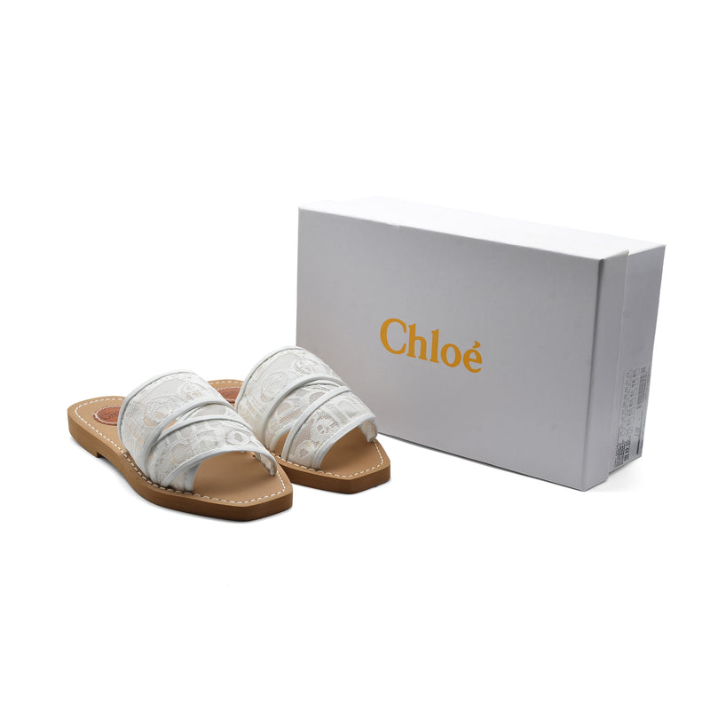 Chloé Woody Flat Mule Sandals in Lace For Woman CH-15 White - 4