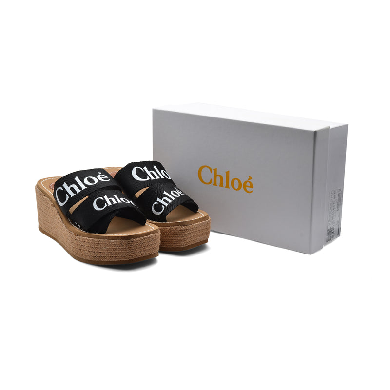 Chloe Woody Espadrille Platform Wedge Mules Woman CH-5 Black - 4