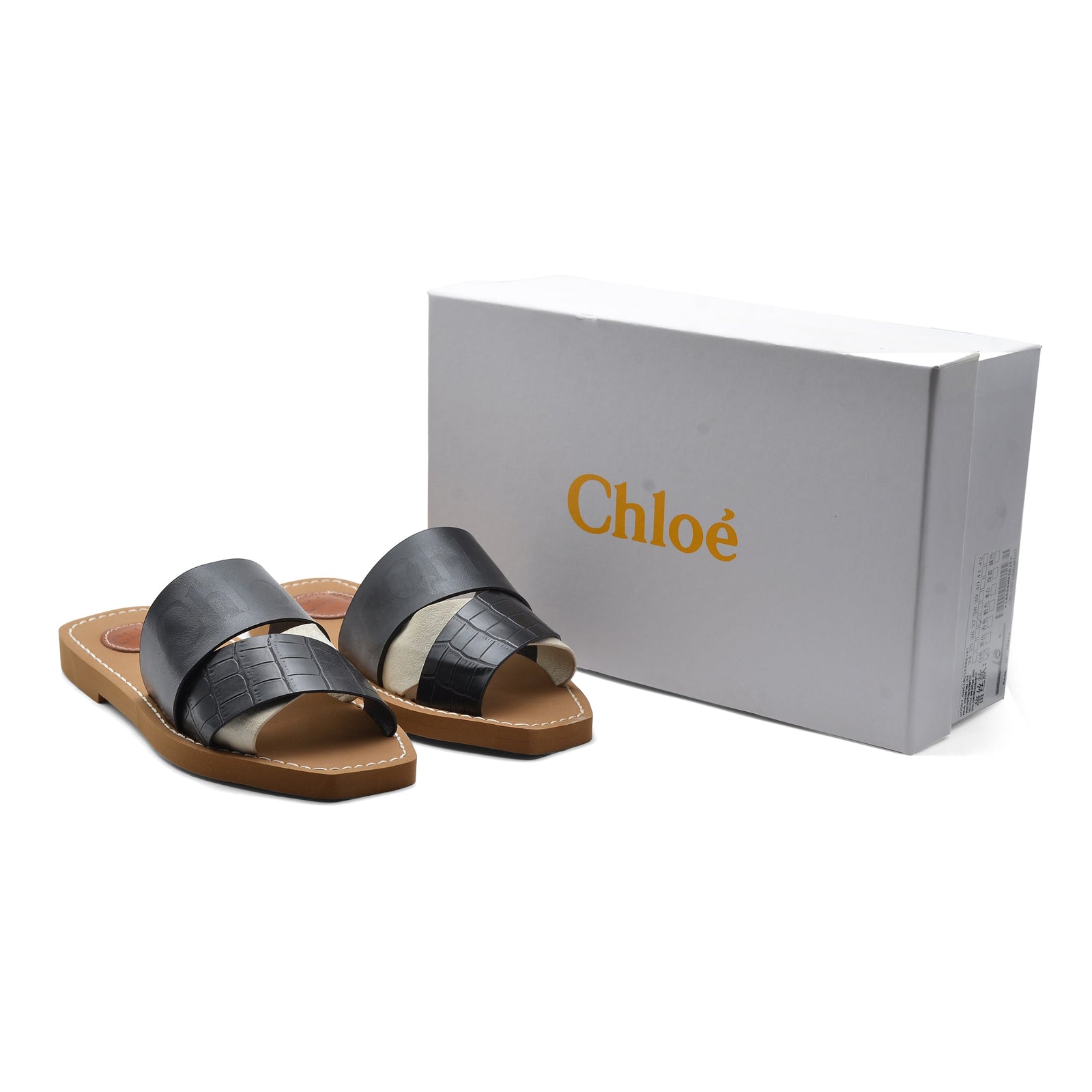 Chloé Patchwork Woody Flat Mule Sandals in Leather Woman CH-7 Black - 4