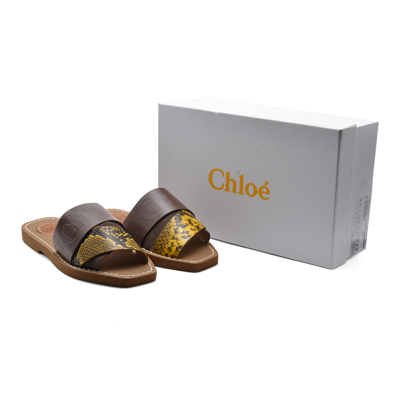 Chloé Patchwork Woody Flat Mule Sandals in Leather Woman CH-7 Coffee - 4