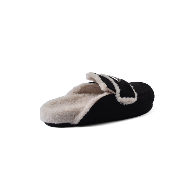 PRADA Flat Open Back Loafer Fur Slipper Luxury Woman VK-112 Black - 2