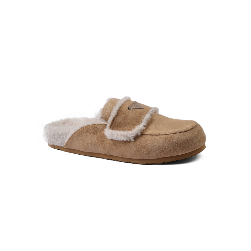 PRADA Flat Open Back Loafer Fur Slipper Luxury Woman VK-112 Beige - 1