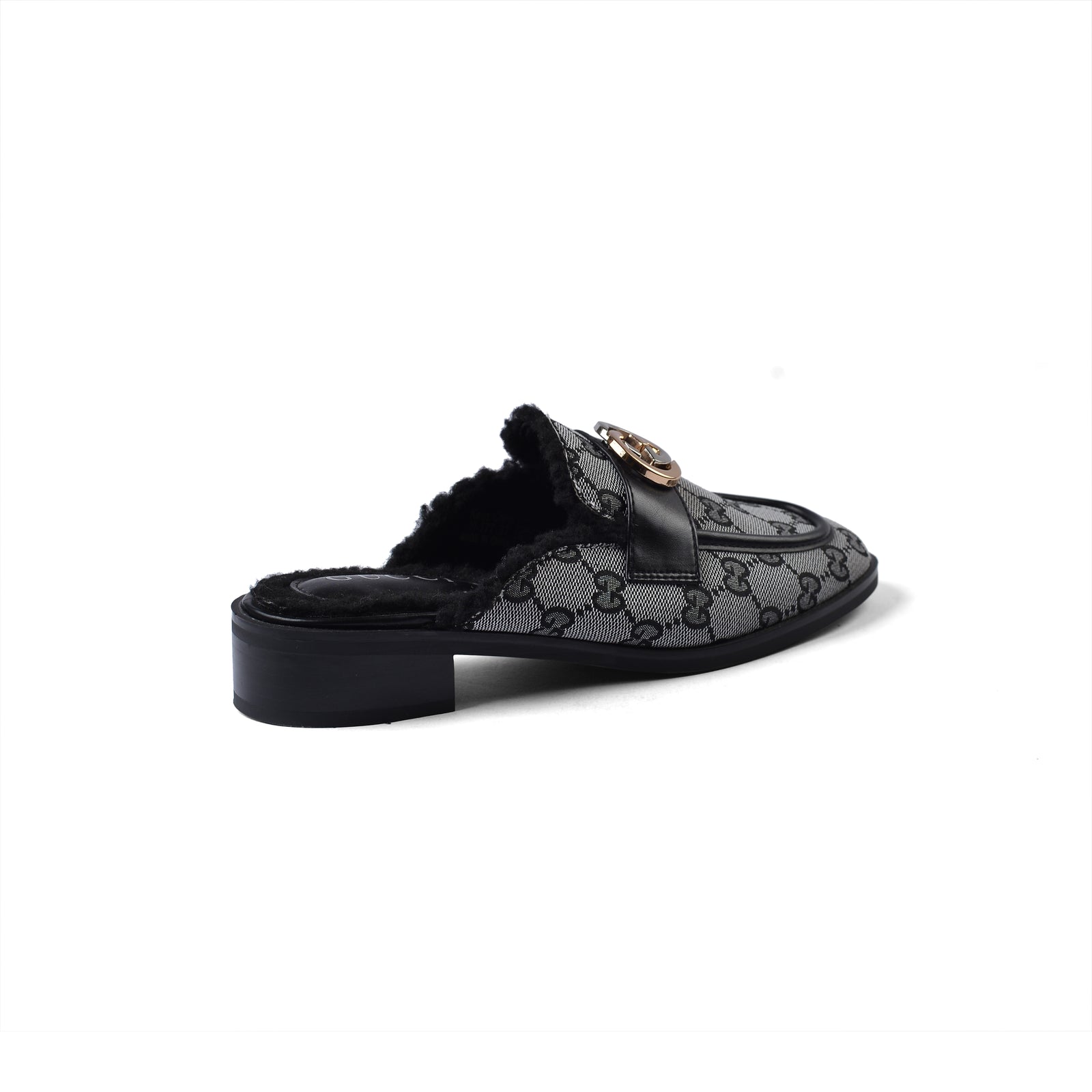 Gucci Flat Open Back Loafer Fur Slipper Luxury Woman VI-177 Black - 2