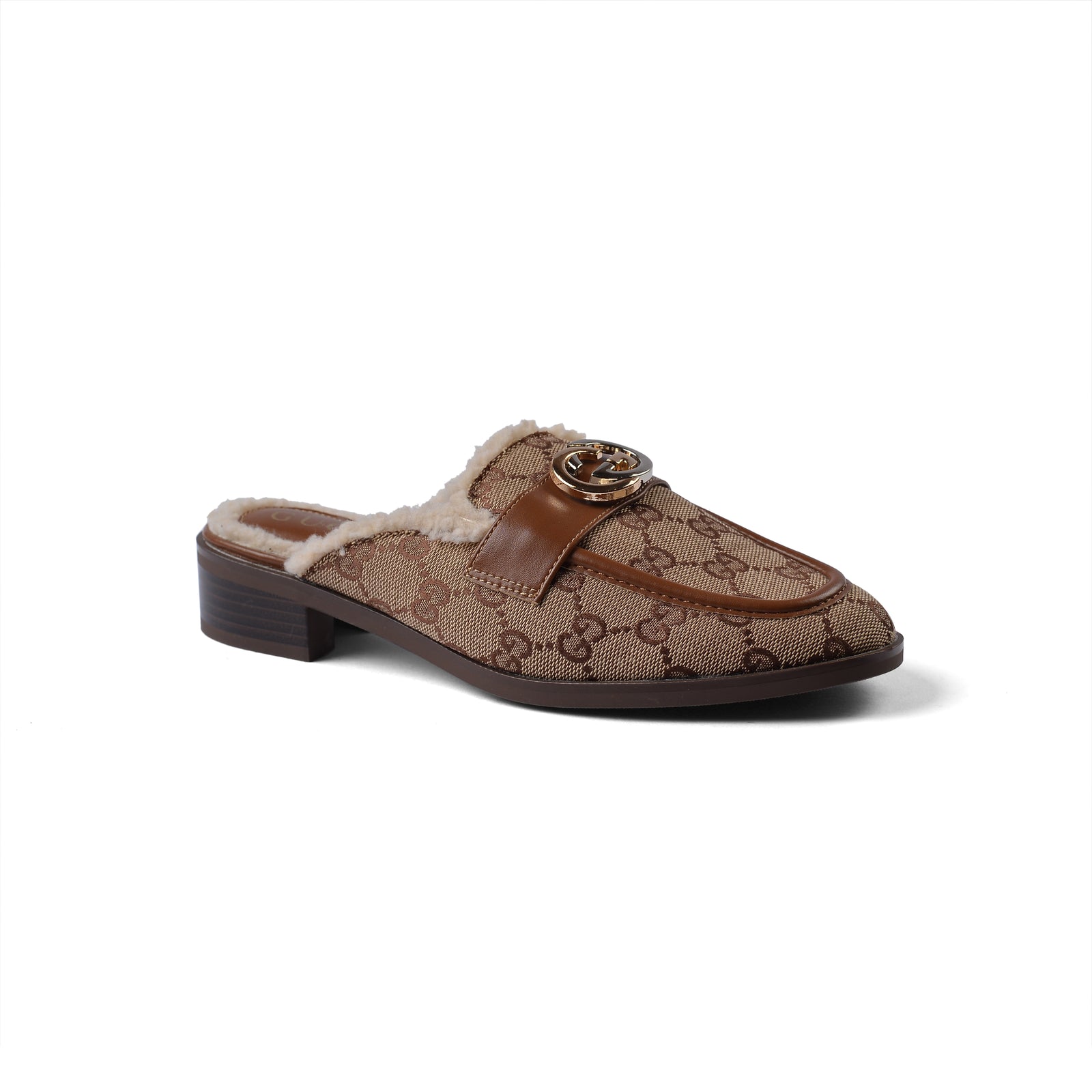 Gucci Flat Open Back Loafer Fur Slipper Luxury Woman VI-177 Camel - 1