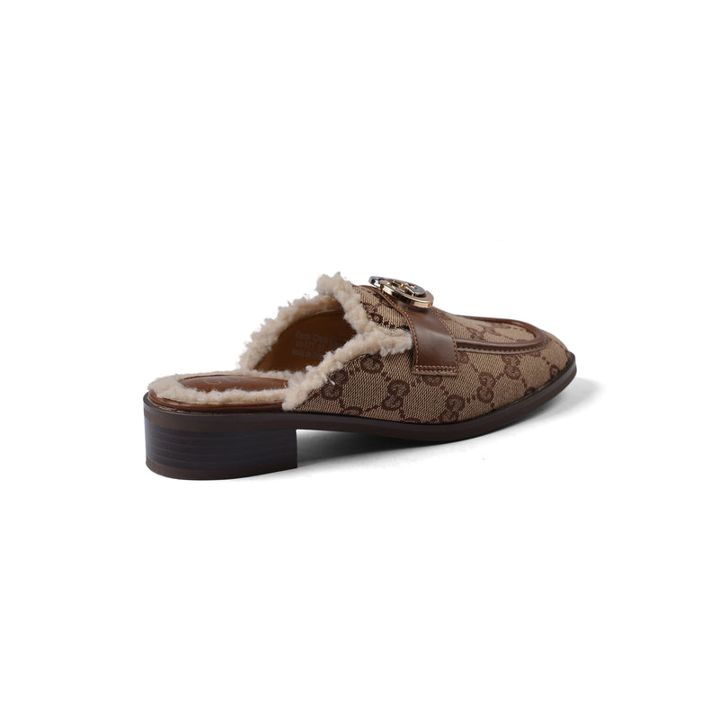 Gucci Flat Open Back Loafer Fur Slipper Luxury Woman VI-177 Camel - 2