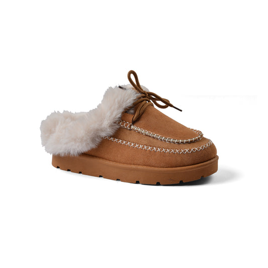 Slipper Double Flat Open Back Loafer Fur Luxury Woman VI-171 Camel