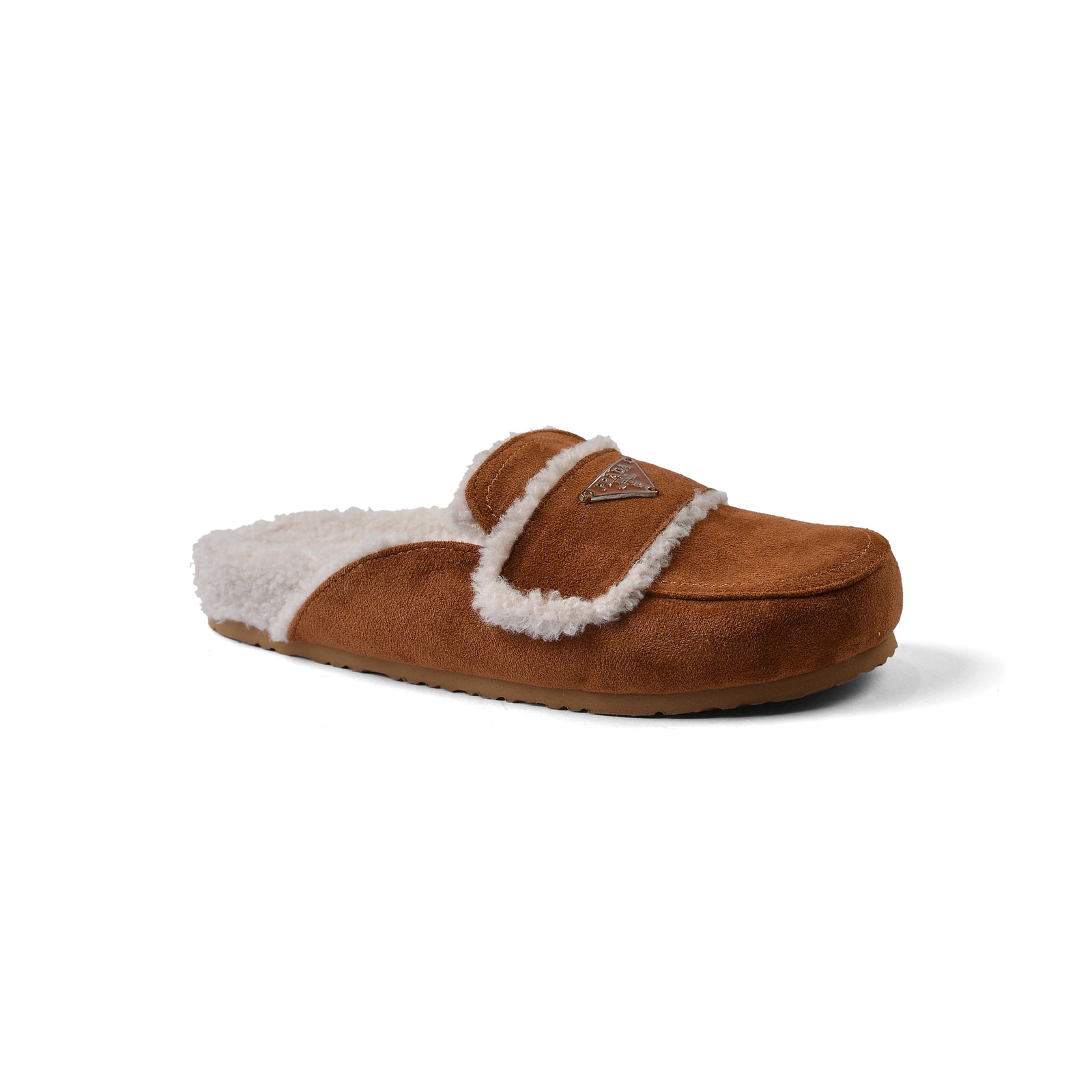 PRADA Flat Open Back Loafer Fur Slipper Luxury Woman VK-112 Camel - 1