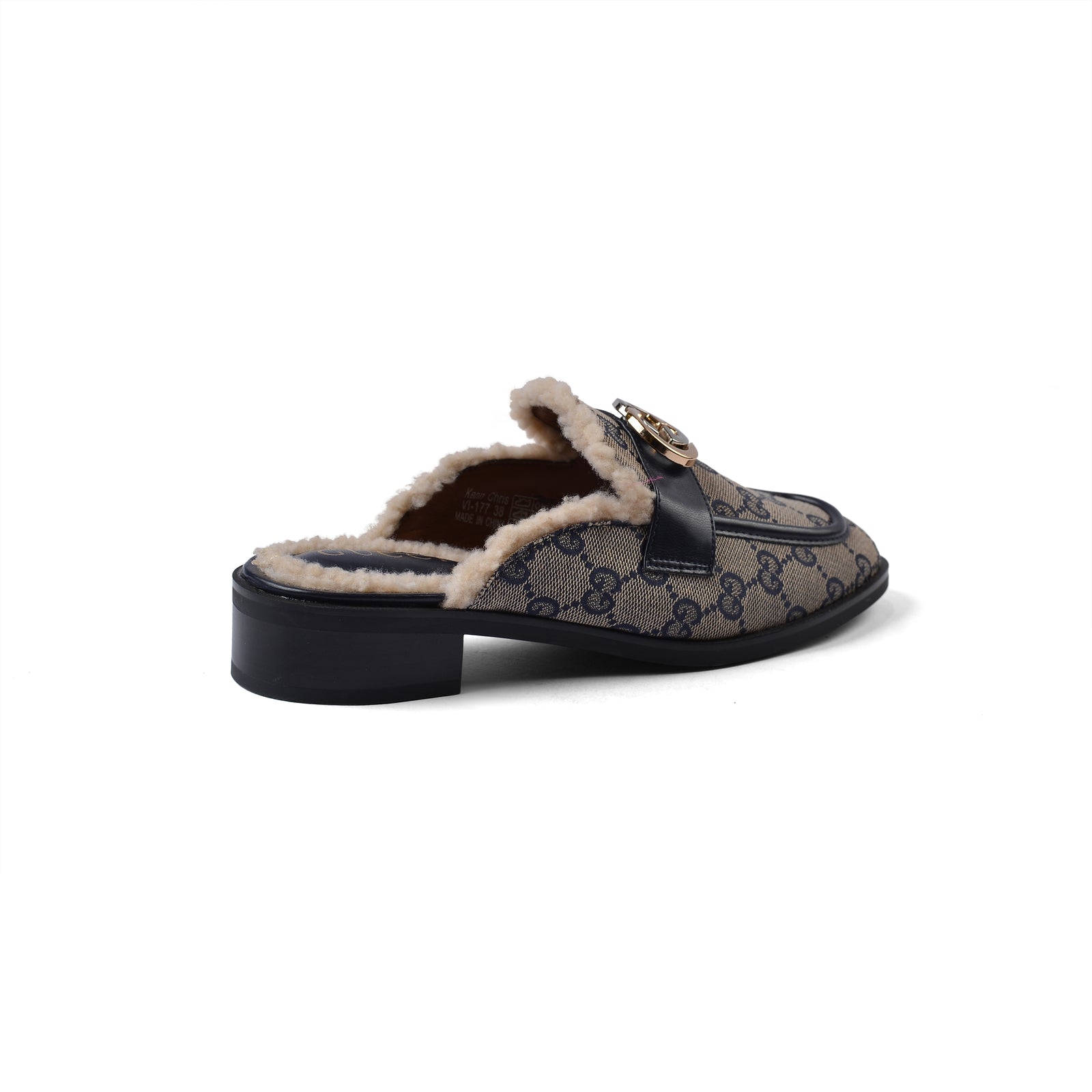 Gucci Flat Open Back Loafer Fur Slipper Luxury Woman VI-177 Navy - 2