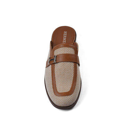 Hermes Flat Open Back Loafer Fur Slipper Luxury Woman VI-176 Camel