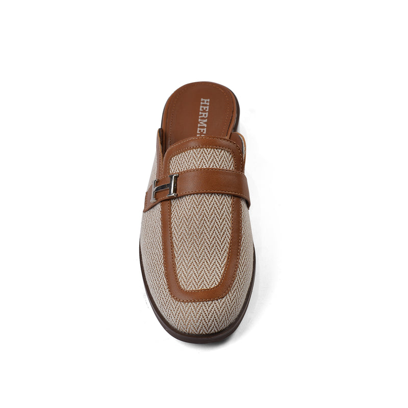 Hermes Flat Open Back Loafer Fur Slipper Luxury Woman VI-176 Camel - 3
