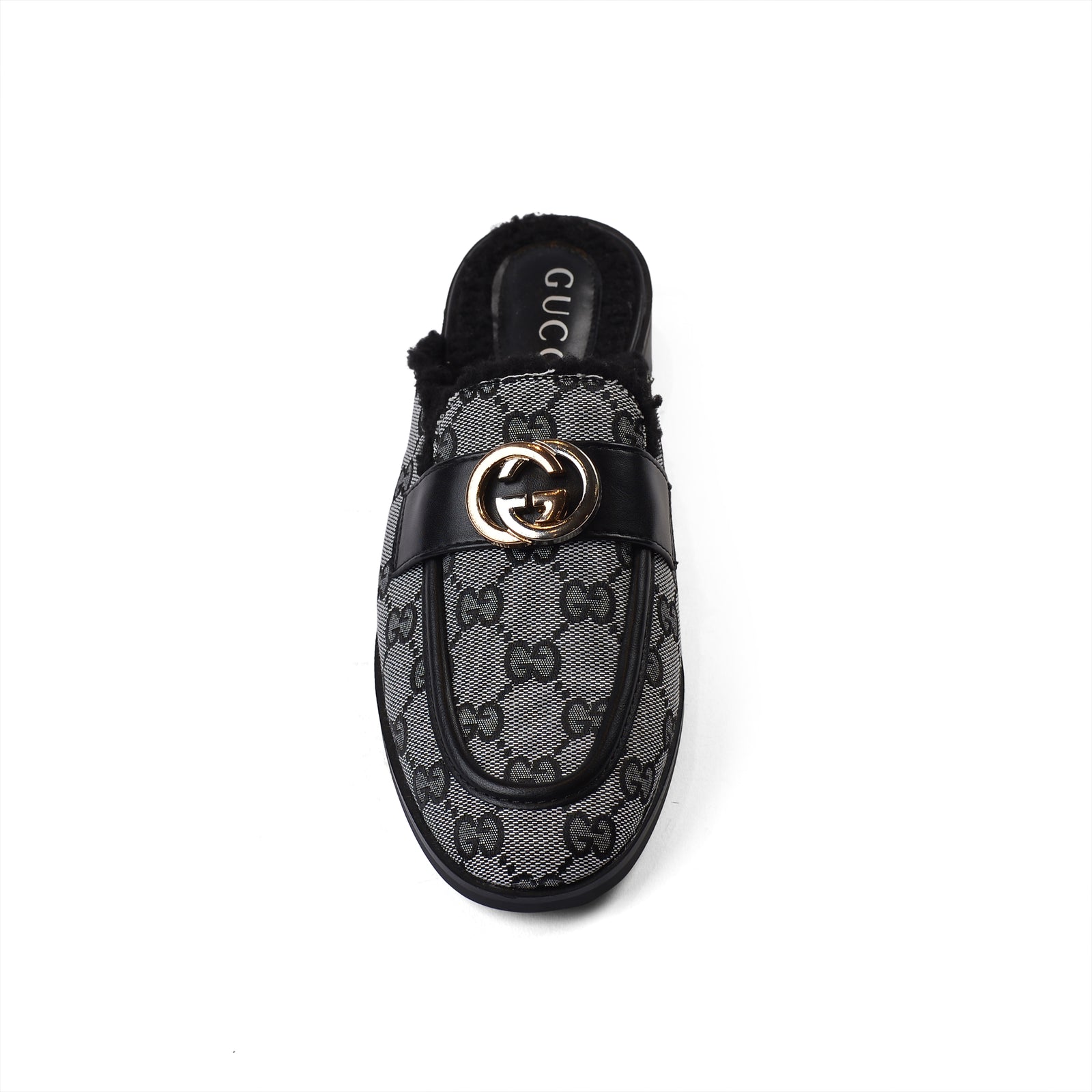 Gucci Flat Open Back Loafer Fur Slipper Luxury Woman VI-177 Black - 3