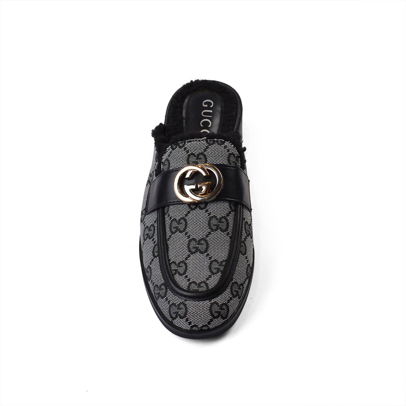 Gucci Flat Open Back Loafer Fur Slipper Luxury Woman VI-177 Black - 3