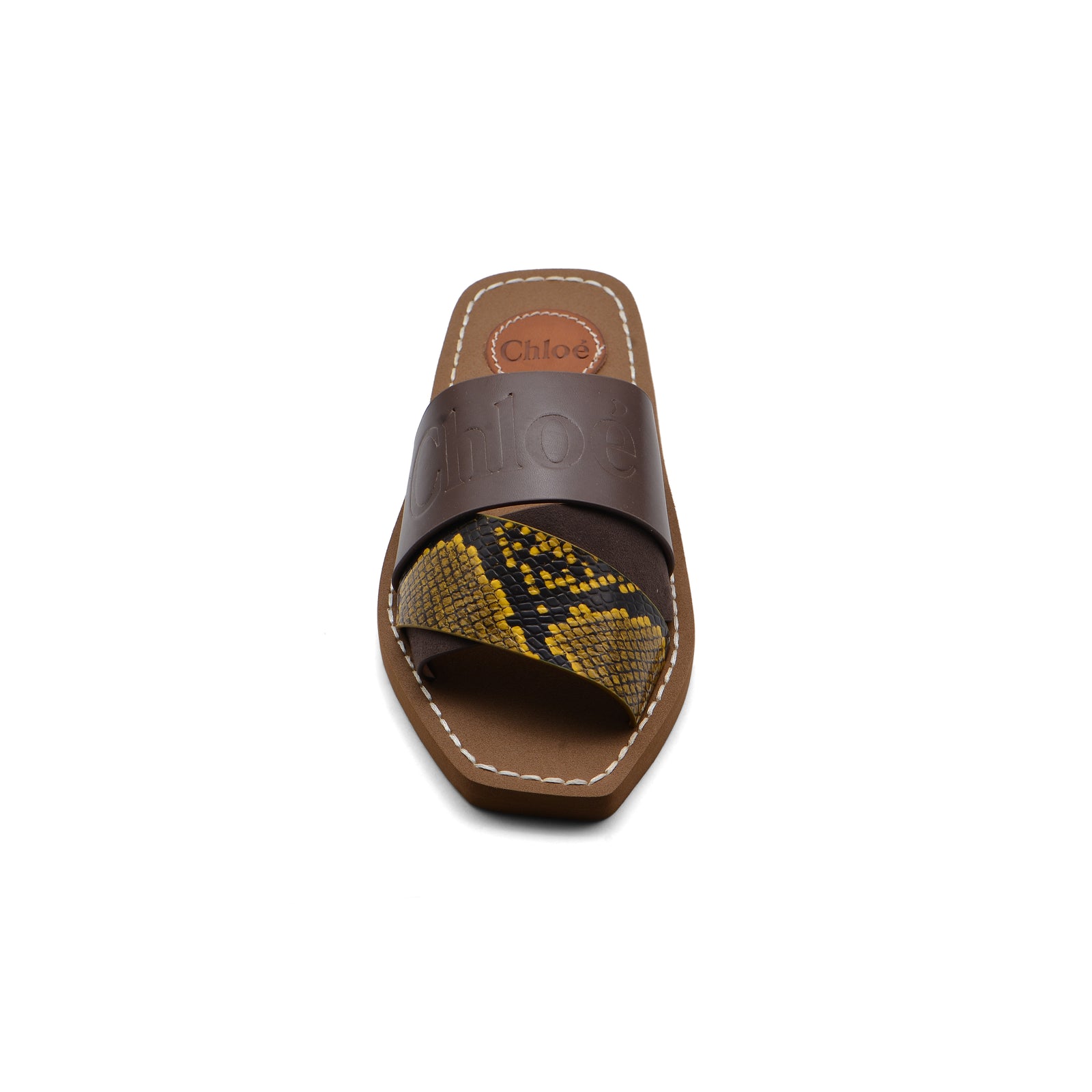 Chloé Patchwork Woody Flat Mule Sandals in Leather Woman CH-7 Coffee - 3