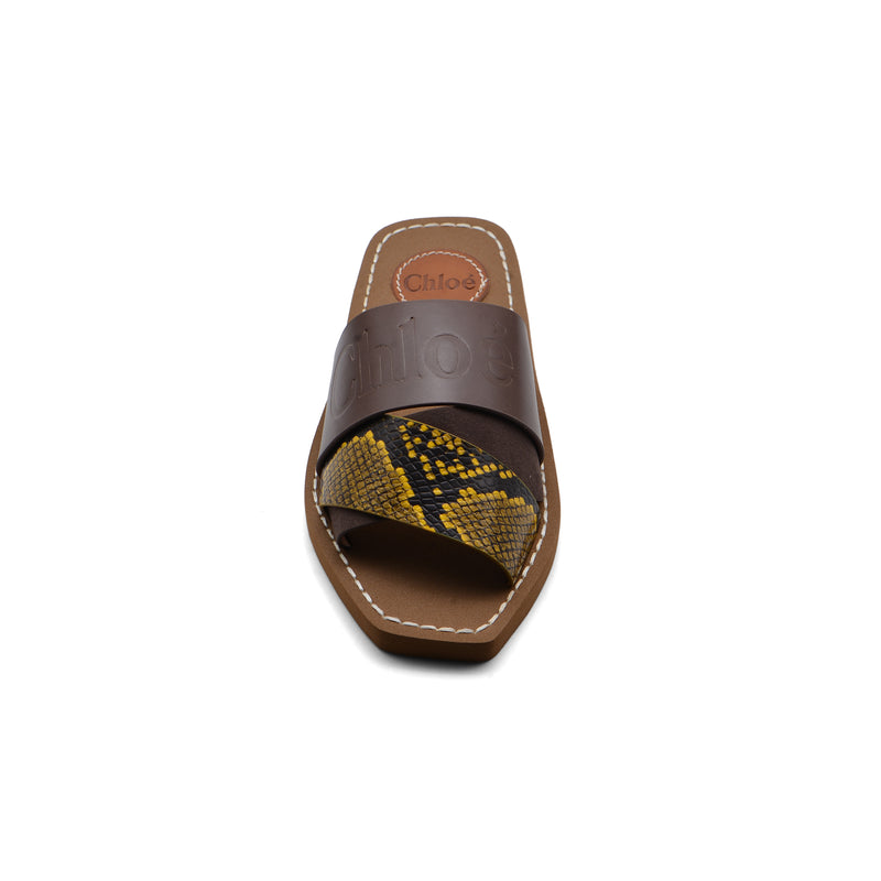Chloé Patchwork Woody Flat Mule Sandals in Leather Woman CH-7 Coffee - 3