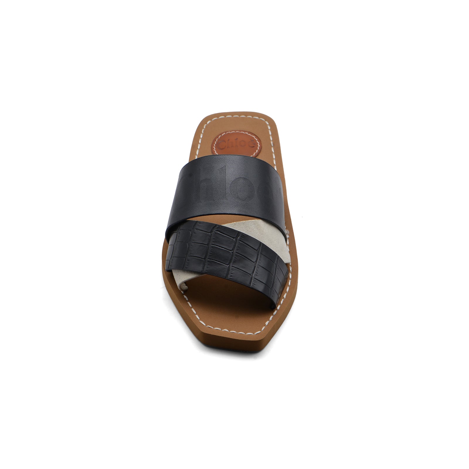 Chloé Patchwork Woody Flat Mule Sandals in Leather Woman CH-7 Black - 2