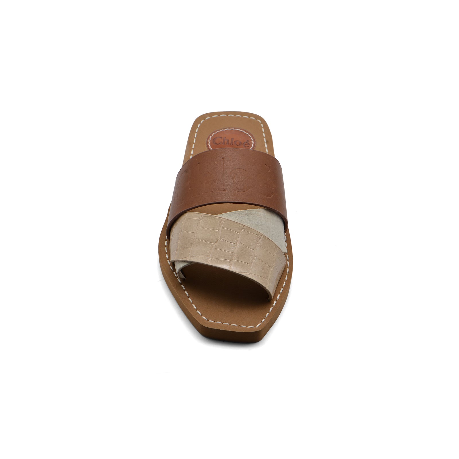 Chloé Patchwork Woody Flat Mule Sandals in Leather Woman CH-7 Havan - 3