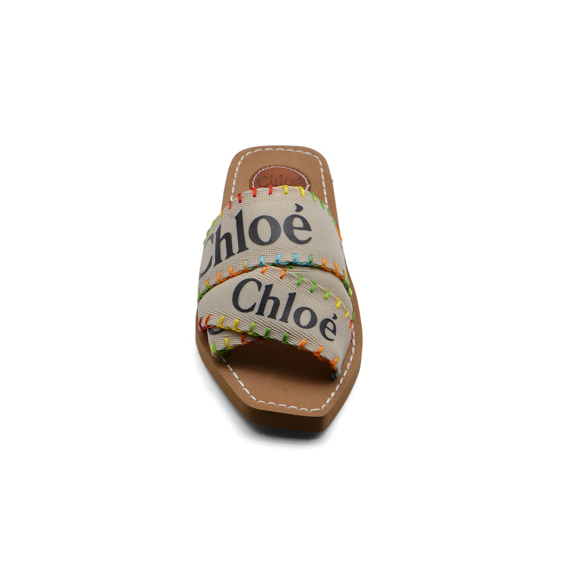 Chloe Multicolor Canvas Woody Flat Sandals Woman CH-3 Beige - 3