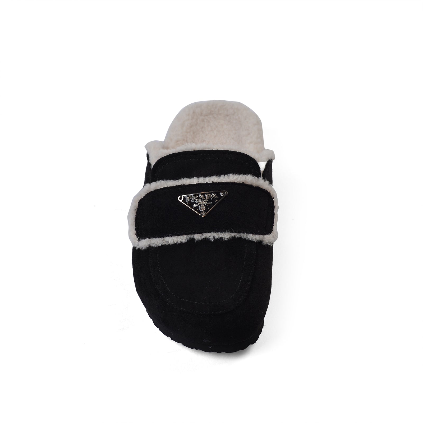 PRADA Flat Open Back Loafer Fur Slipper Luxury Woman VK-112 Black - 3