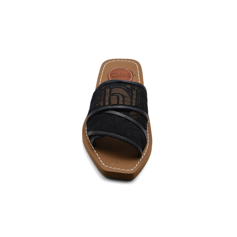 Chloé Woody Flat Mule Sandals in Lace For Woman CH-15 Black - 3