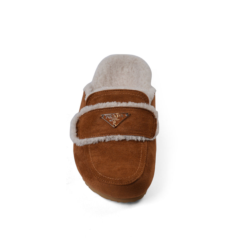 PRADA Flat Open Back Loafer Fur Slipper Luxury Woman VK-112 Camel - 3