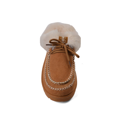 Slipper Double Flat Open Back Loafer Fur Luxury Woman VI-171 Camel
