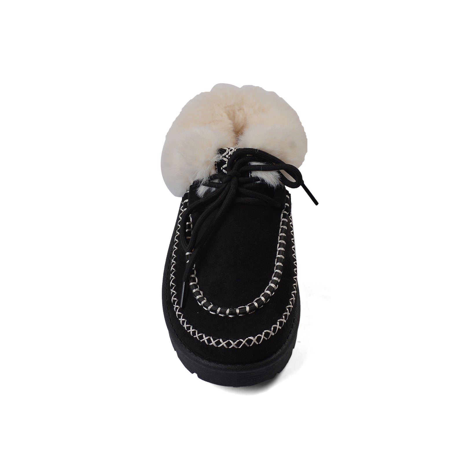 Slipper Double Flat Open Back Loafer Fur  Luxury Woman VI-171 Black - 3