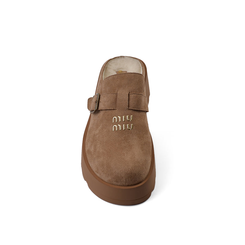 Miu Miu Open Back Loafer Suede Slipper Luxury Woman MA-923 Beige - 3