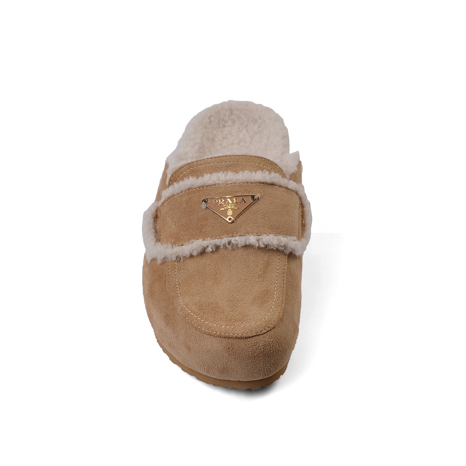 PRADA Flat Open Back Loafer Fur Slipper Luxury Woman VK-112 Beige - 3
