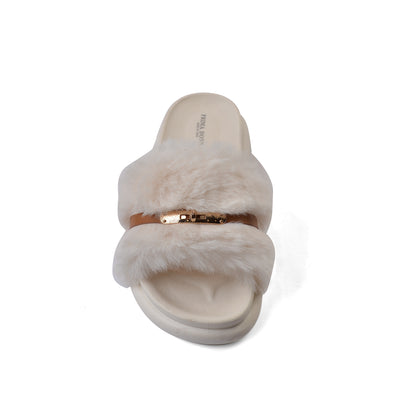 Slipper Flat Open Back Loafer Fur  Luxury Woman FUR-5 White
