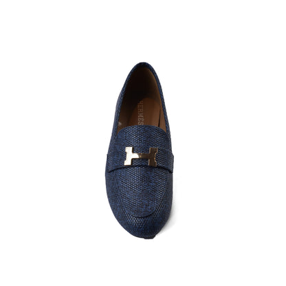 Hermes Paris Loafer Pure Leather Ethos Shoes Woman TN-175 Navy