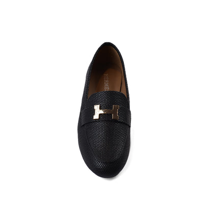 Hermes Paris Loafer Pure Leather Ethos Shoes Woman TN-175 Black