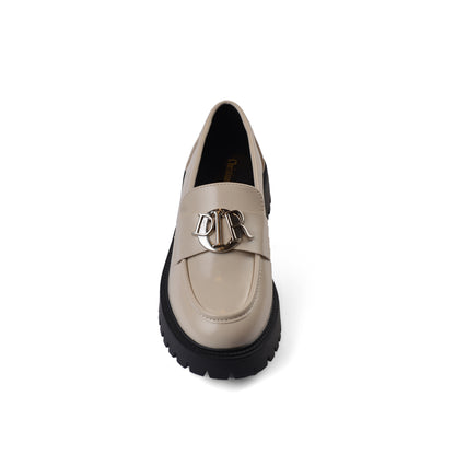 Dior Monolith Leather Loafers High Heels Woman TN-178 Off-White