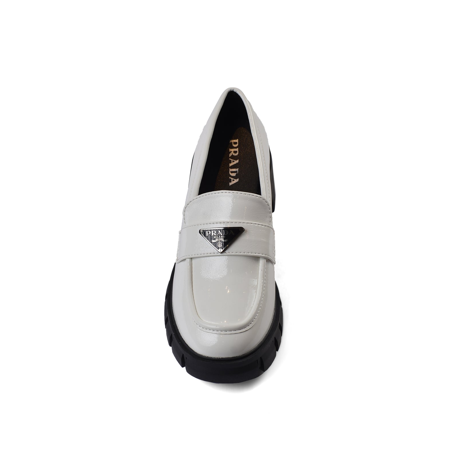 Prada Monolith Leather Loafers shines High Heels Woman TN-165 White - 3