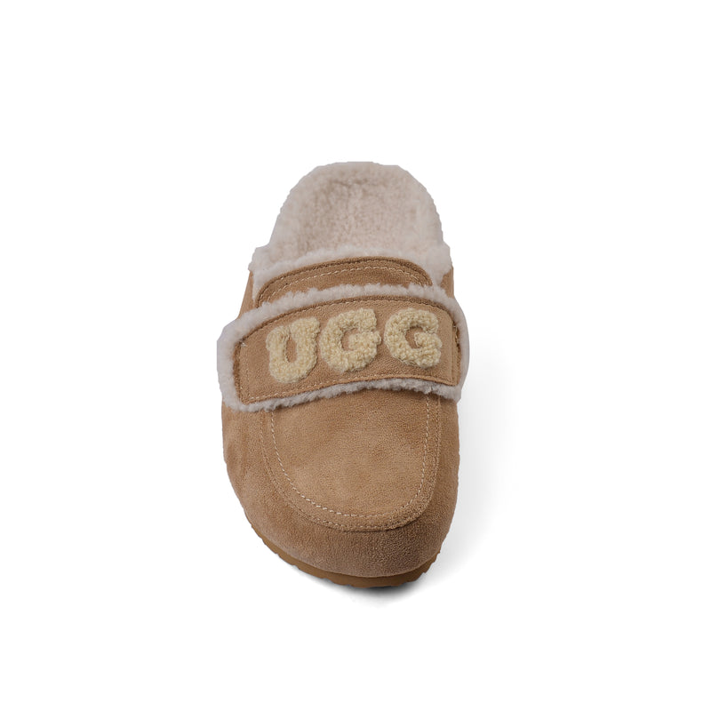 UGG Flat Open Back Loafer Slipper Luxury Woman VK-113 Beige - 3