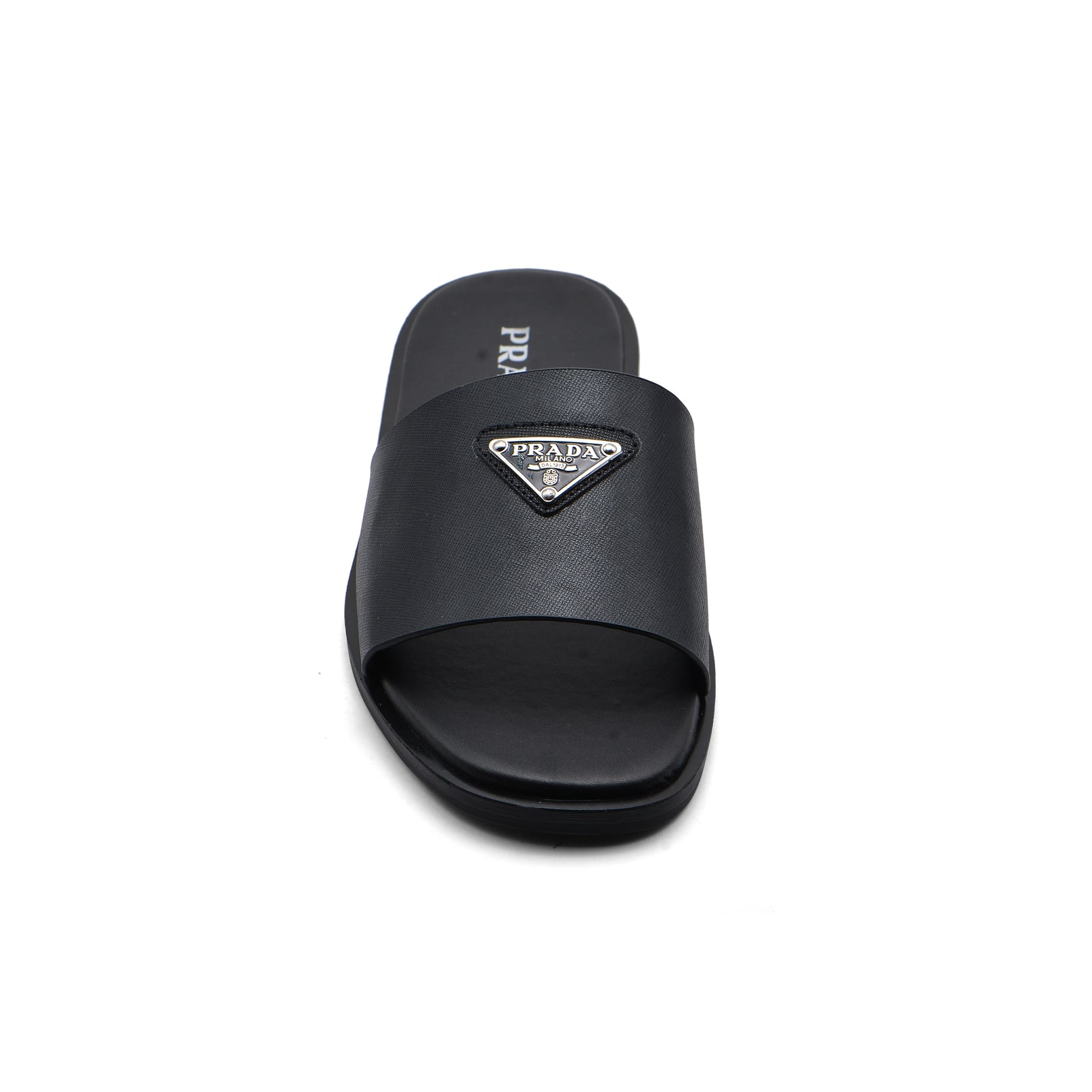 Prada Triangle-Logo Premium Quality Leather Slipper Man 41141 Black - 3