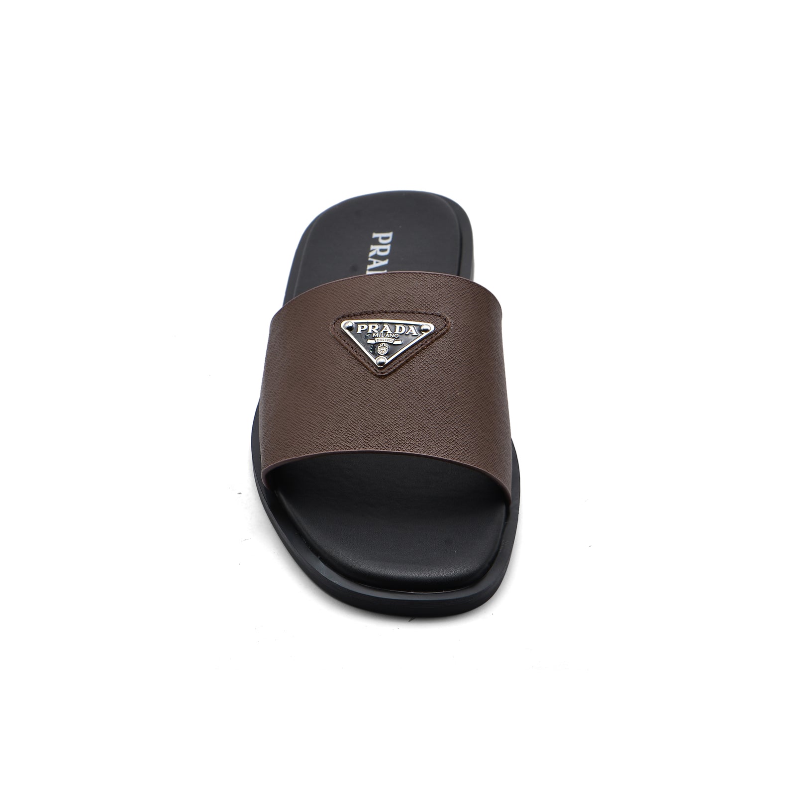 Prada Triangle-Logo Premium Quality Leather Slipper Man 41141 Coffee - 3