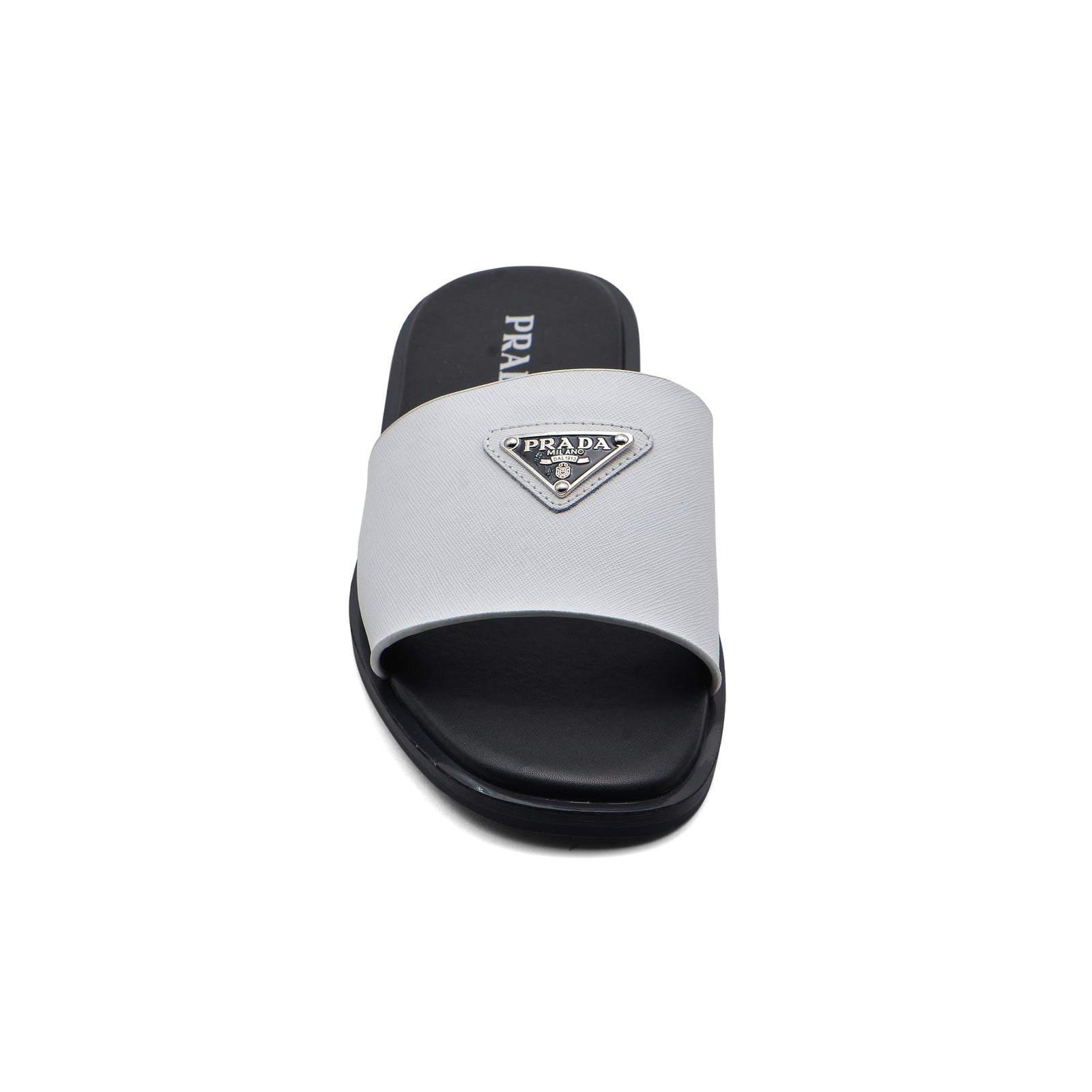 Prada Triangle-Logo Premium Quality Leather Slipper Man 41141 White - 3