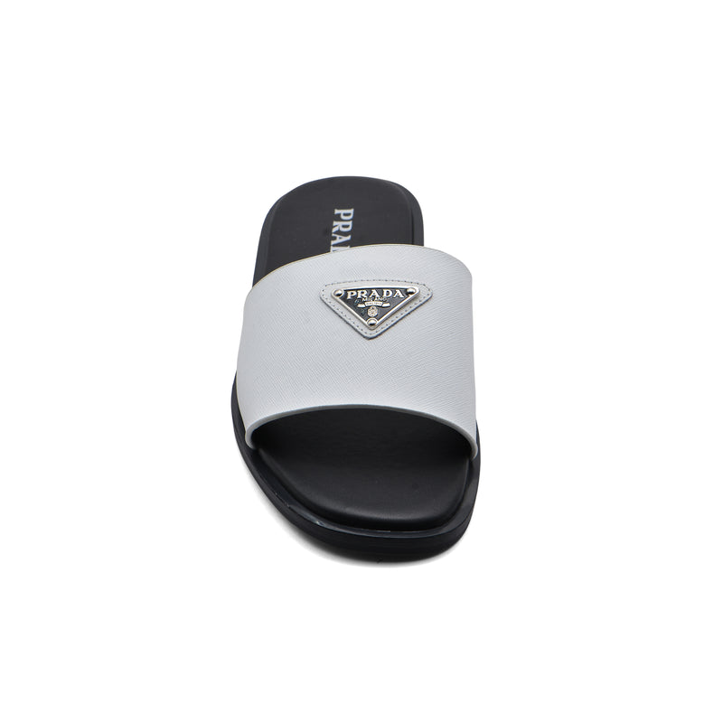Prada Triangle-Logo Premium Quality Leather Slipper Man 41141 White - 3