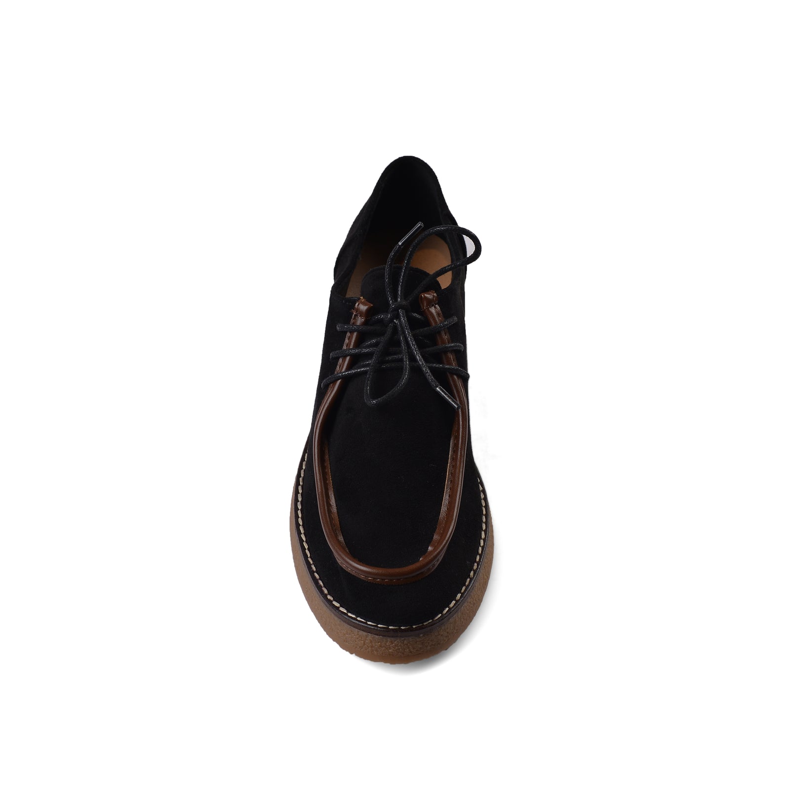 Faux Suede Laced Chunky Loafer Shoes Woman JK-01 Black - 3